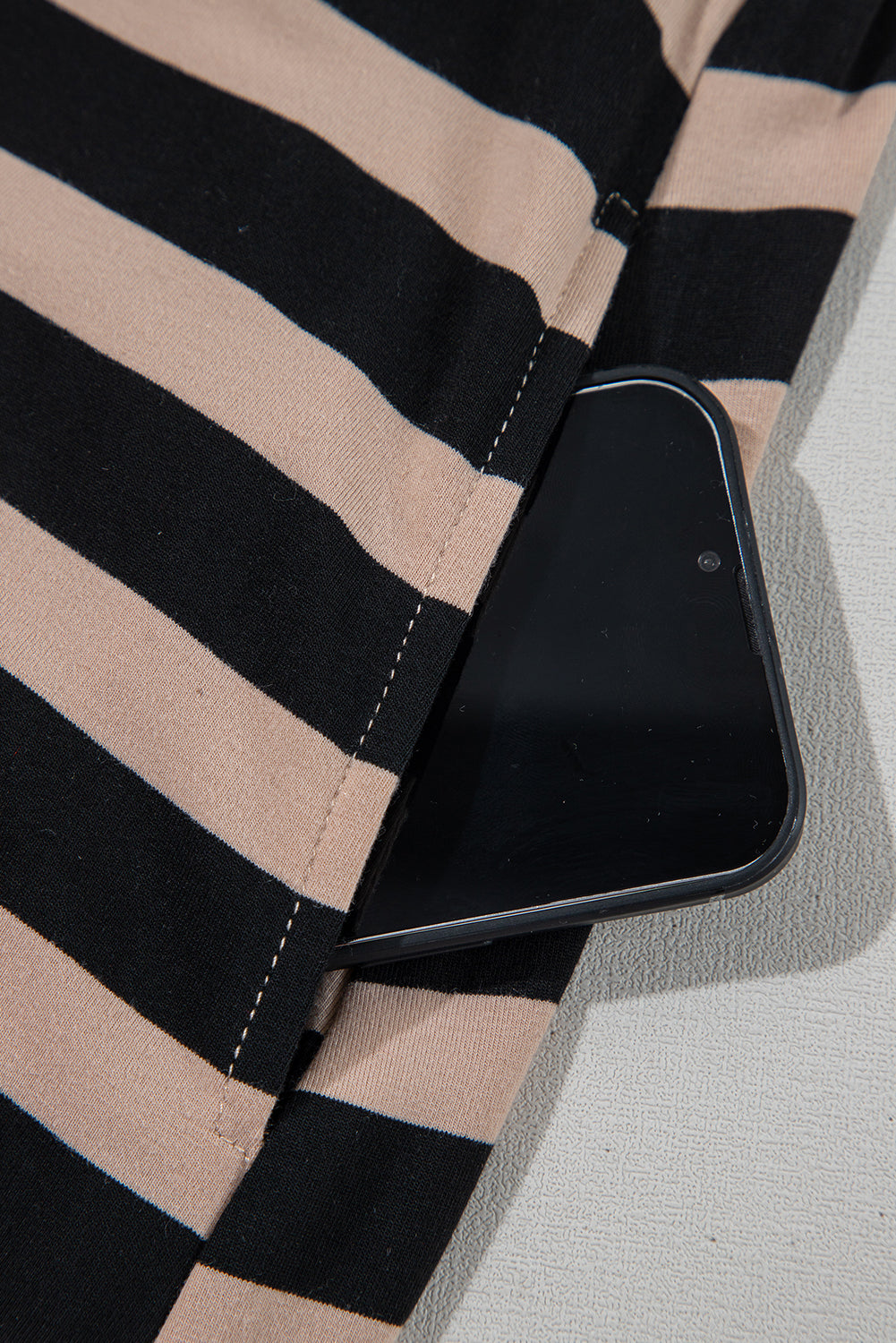 Black Striped Side Pockets T-shirt Maxi Dress