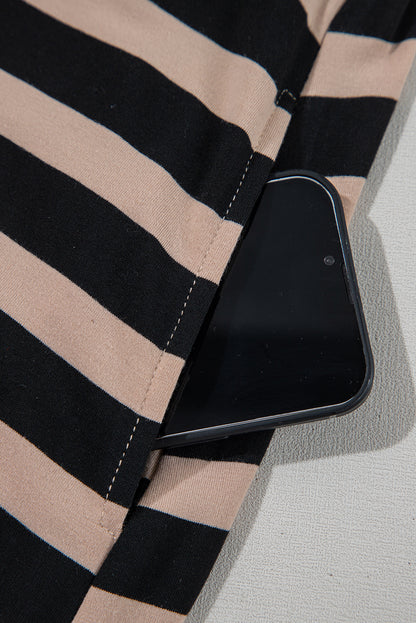 Black Striped Side Pockets T-shirt Maxi Dress