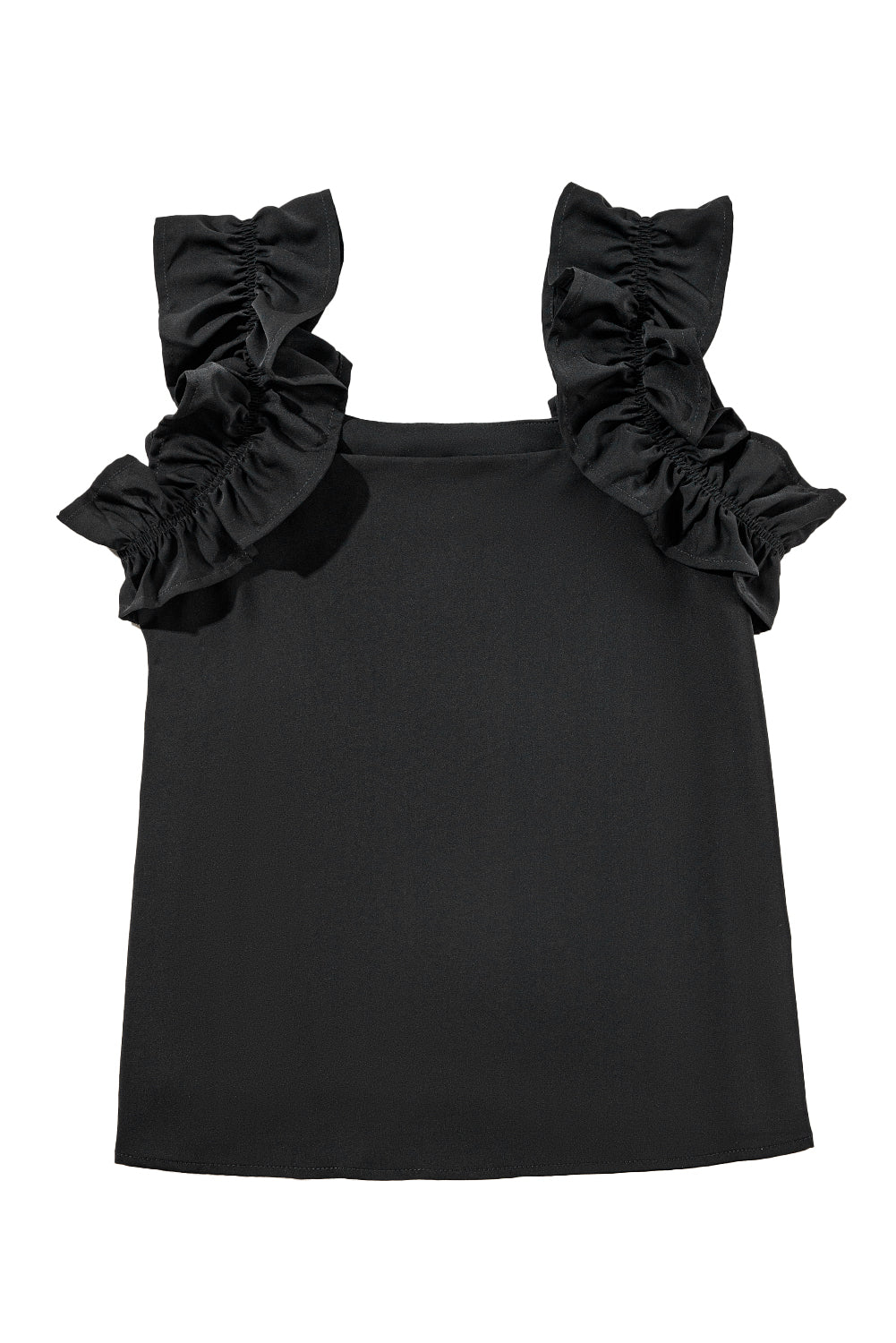 Black Solid Ruffle Trim Sleeveless Blouse