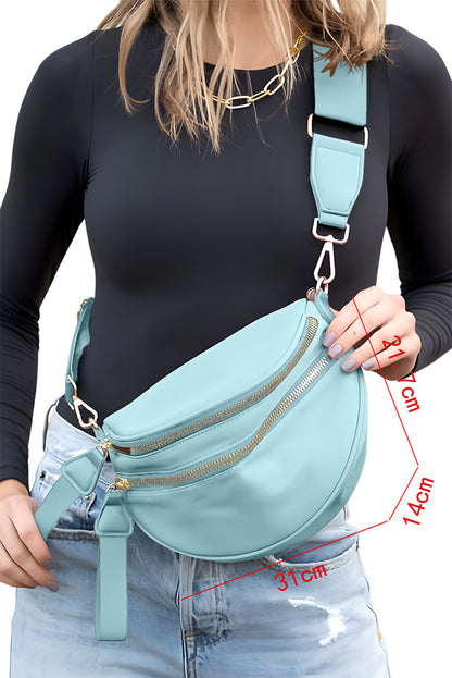 Black Wide Strap Zipper Crossbody Bag