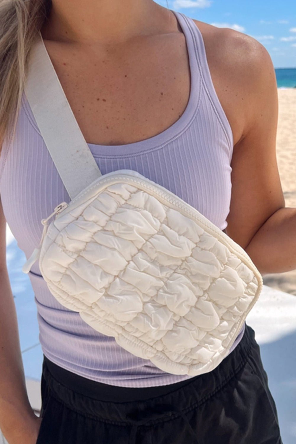 Gray Quilted Puffer Belt Bag Fanny Pack