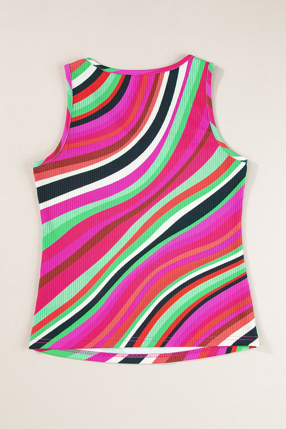 Multicolor Striped Print Henley Neck Tank Top