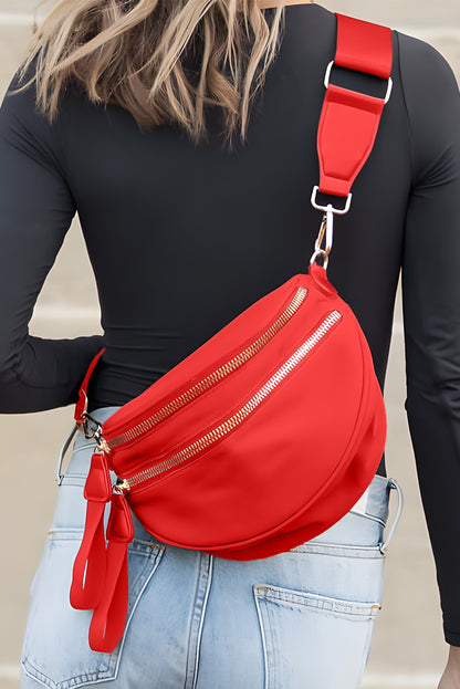 Black Wide Strap Zipper Crossbody Bag