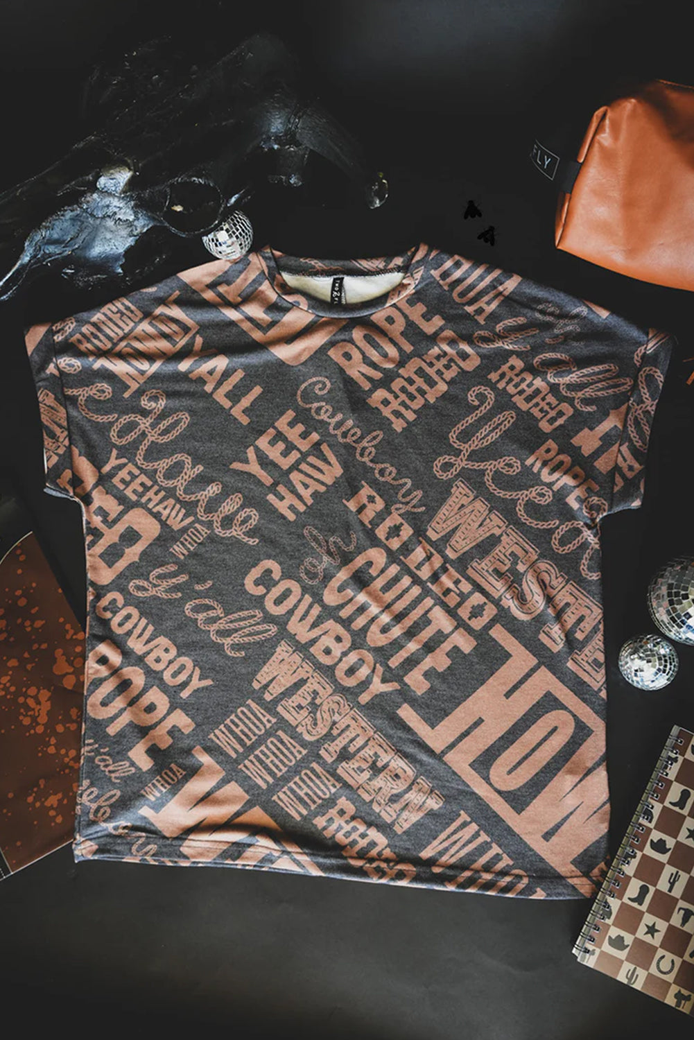 Dark Grey Vintage Letter Print Graphic Loose Tee