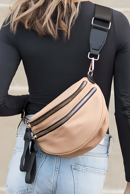 Black Wide Strap Zipper Crossbody Bag