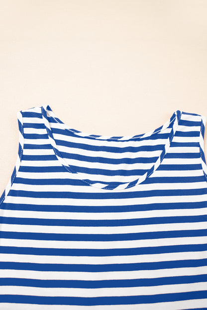 Rose Stripe U Neck Sleeveless Loose Fit Mini Dress