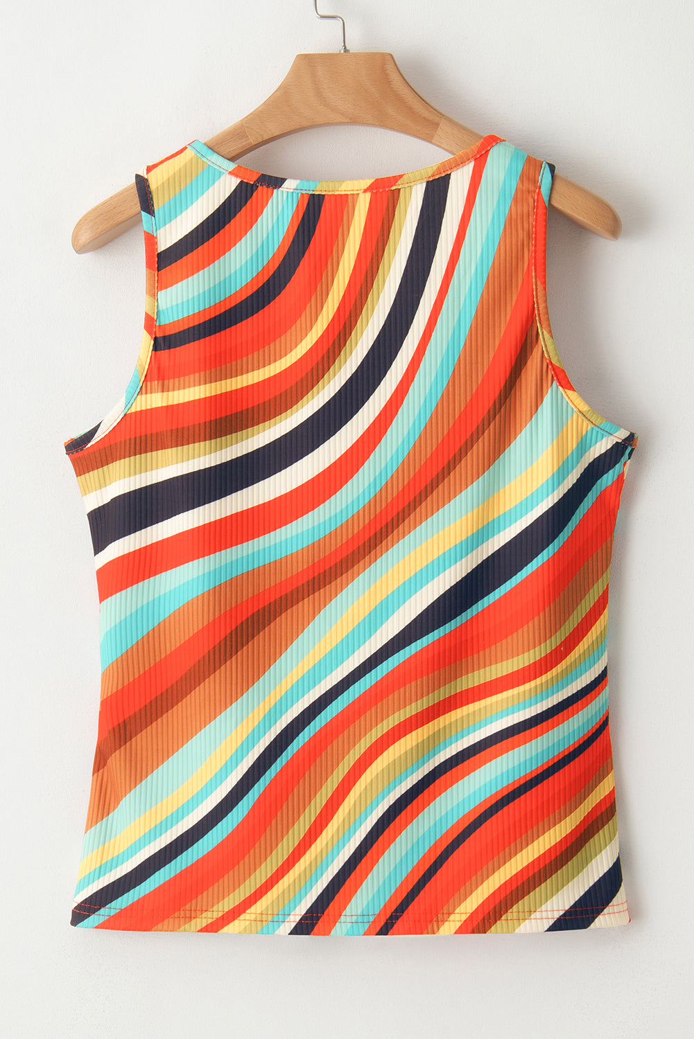 Multicolor Striped Print Henley Neck Tank Top