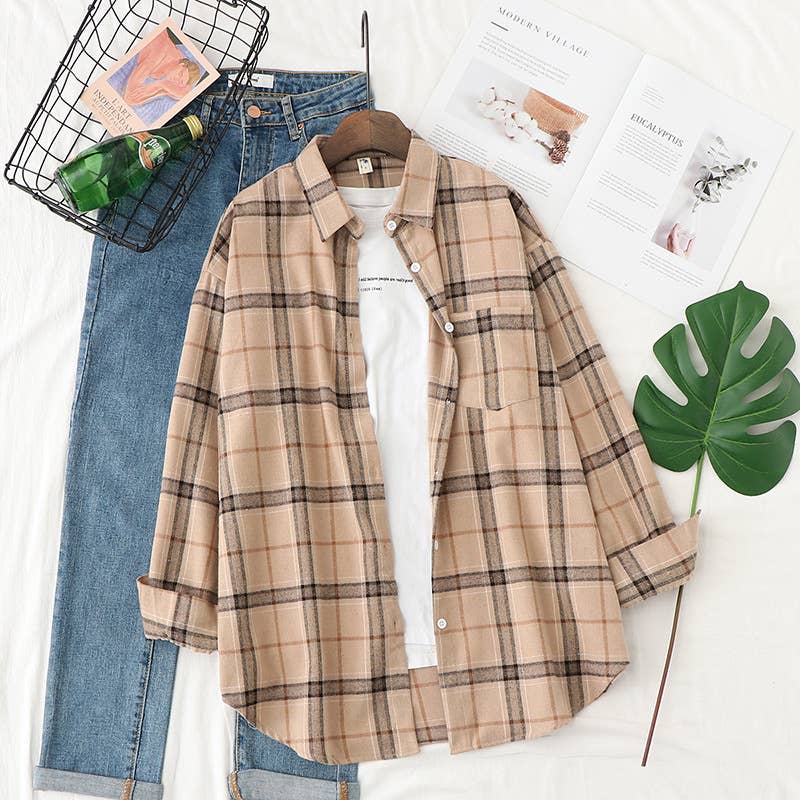 Brushed Plaid Shirt Jacket