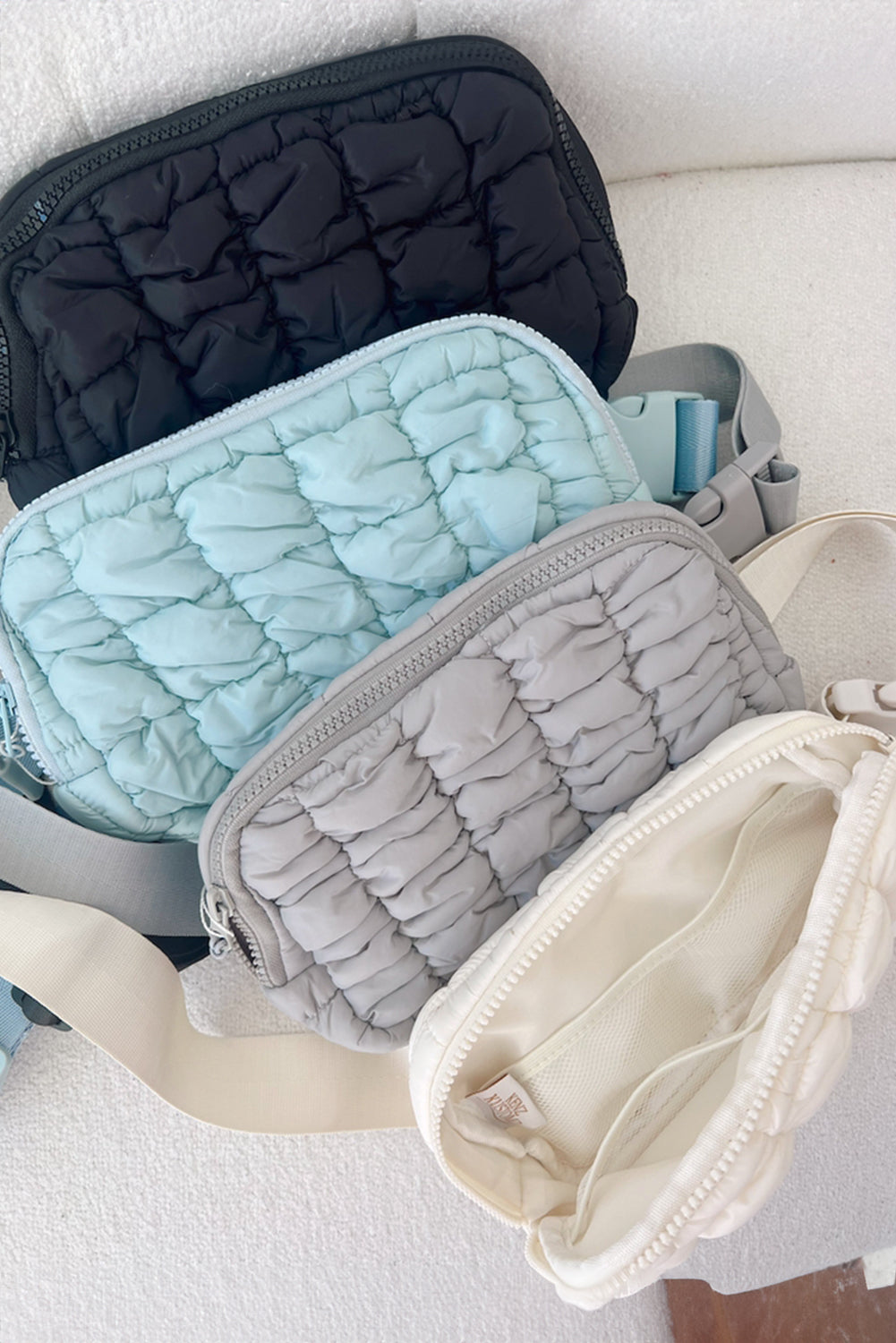 Gray Quilted Puffer Belt Bag Fanny Pack