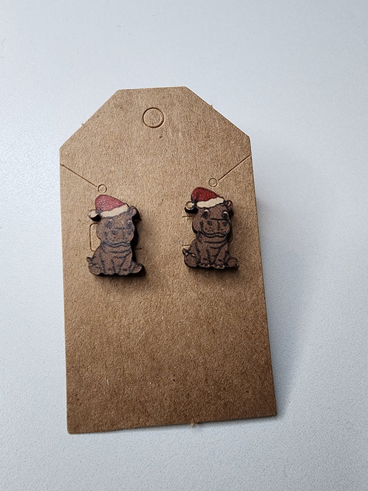 Hippo W/ Santa Hat Earrings