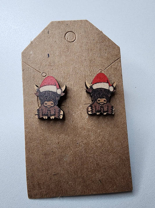 Forward Cow W/ Santa Hat Earrings