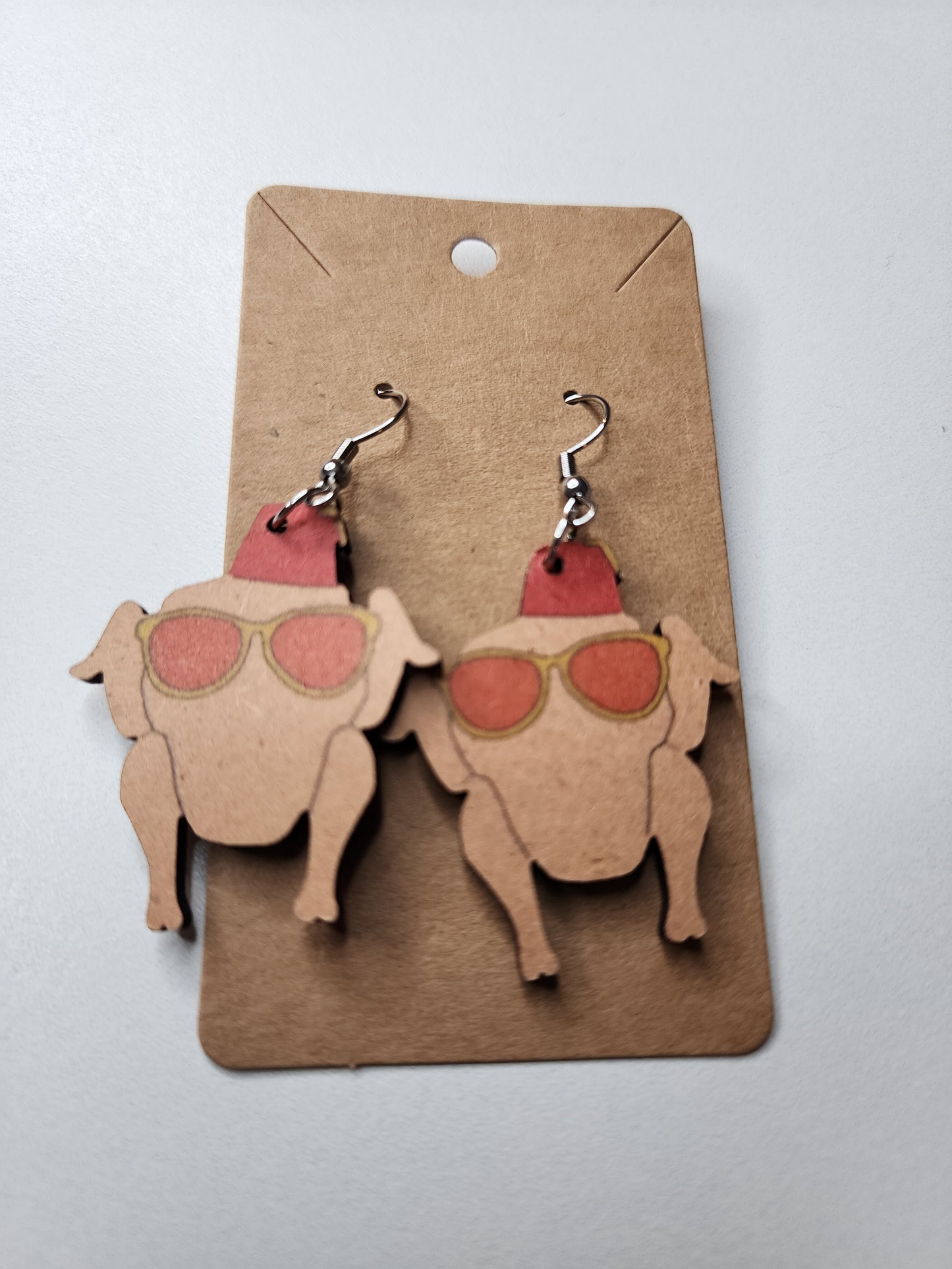 Wooden Turkey Earrings