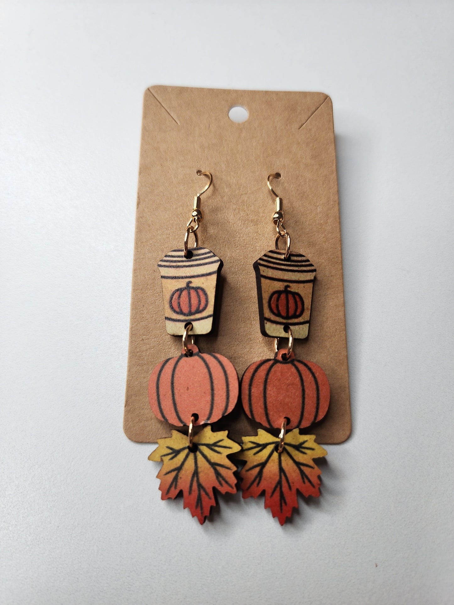 Coffee, Pumpkin, Leaf Dangle Earrings