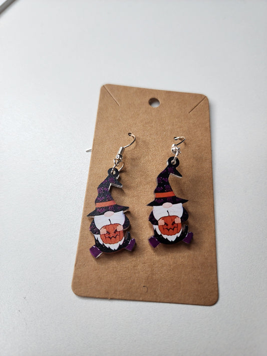 Gnome Holding Carved Pumpkin Earrings