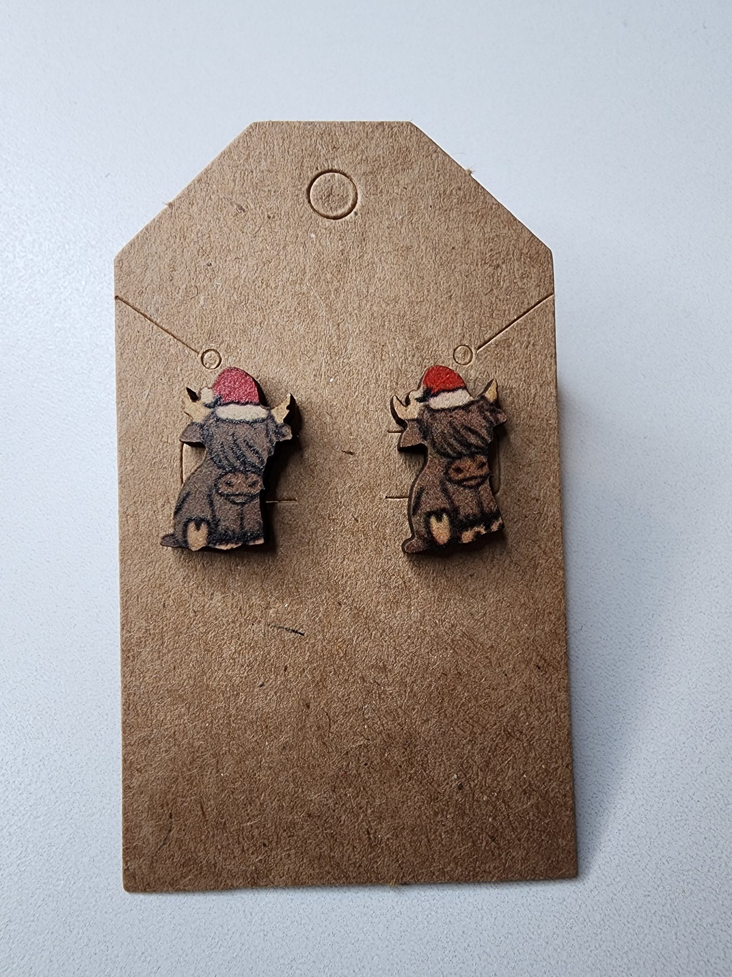 Side Cow W/ Santa Hat Earrings