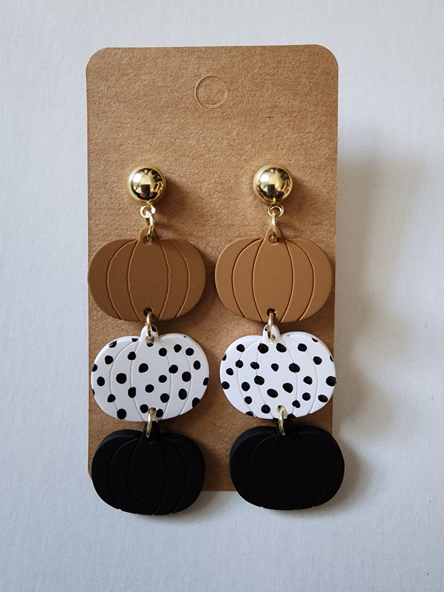 3 Pumpkin Brown, White, Black Earrings