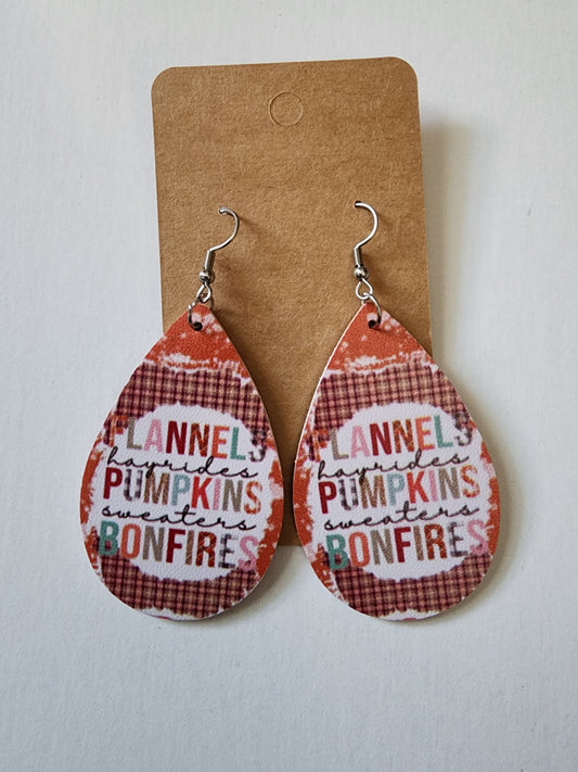 Flannel, Pumpkins, Bonfire Teardrop Earrings