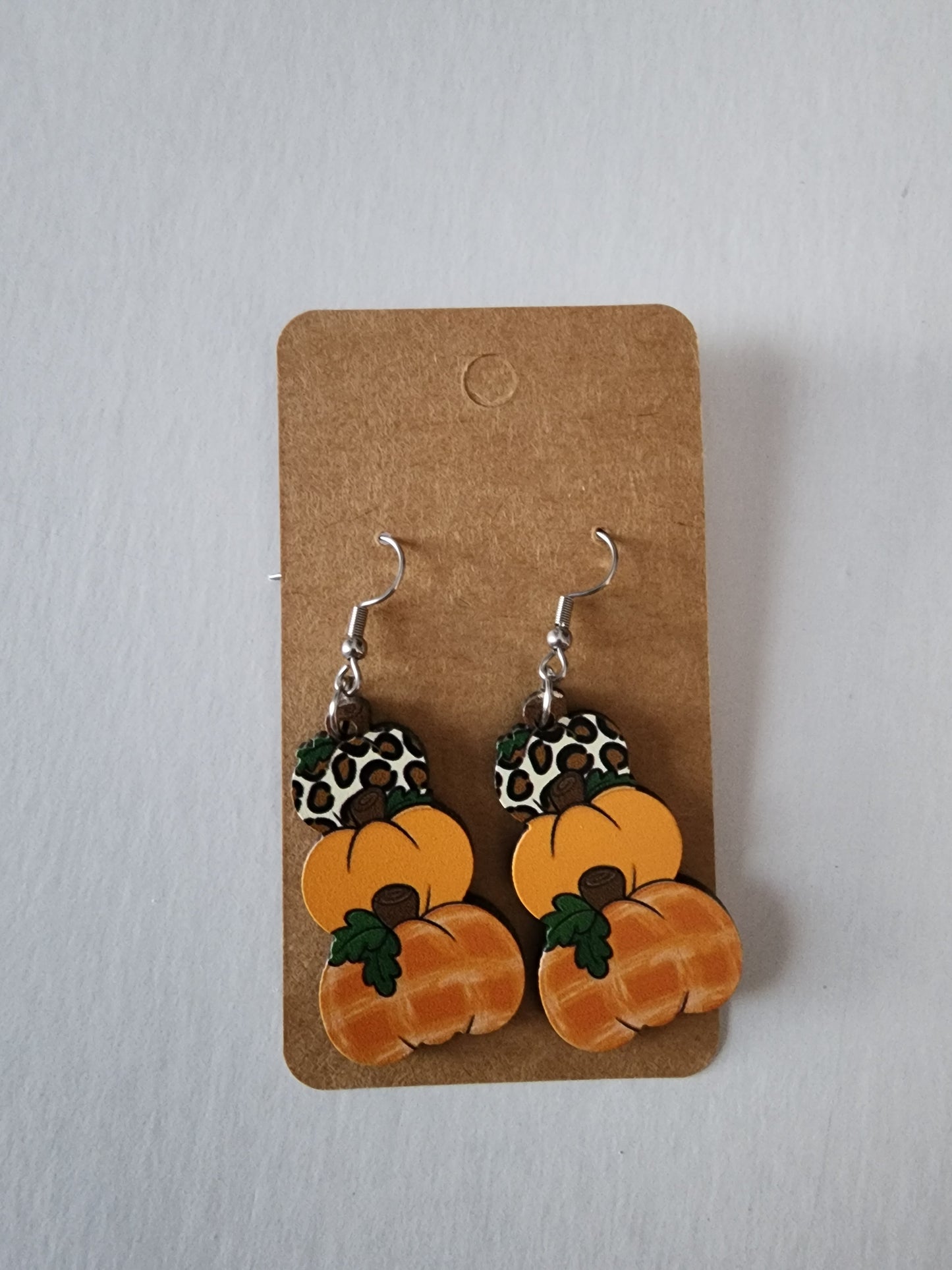 3 Stacked Pumpkin Leopard Earrings