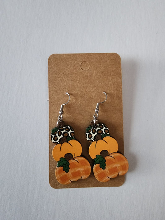 3 Stacked Pumpkin Leopard Earrings