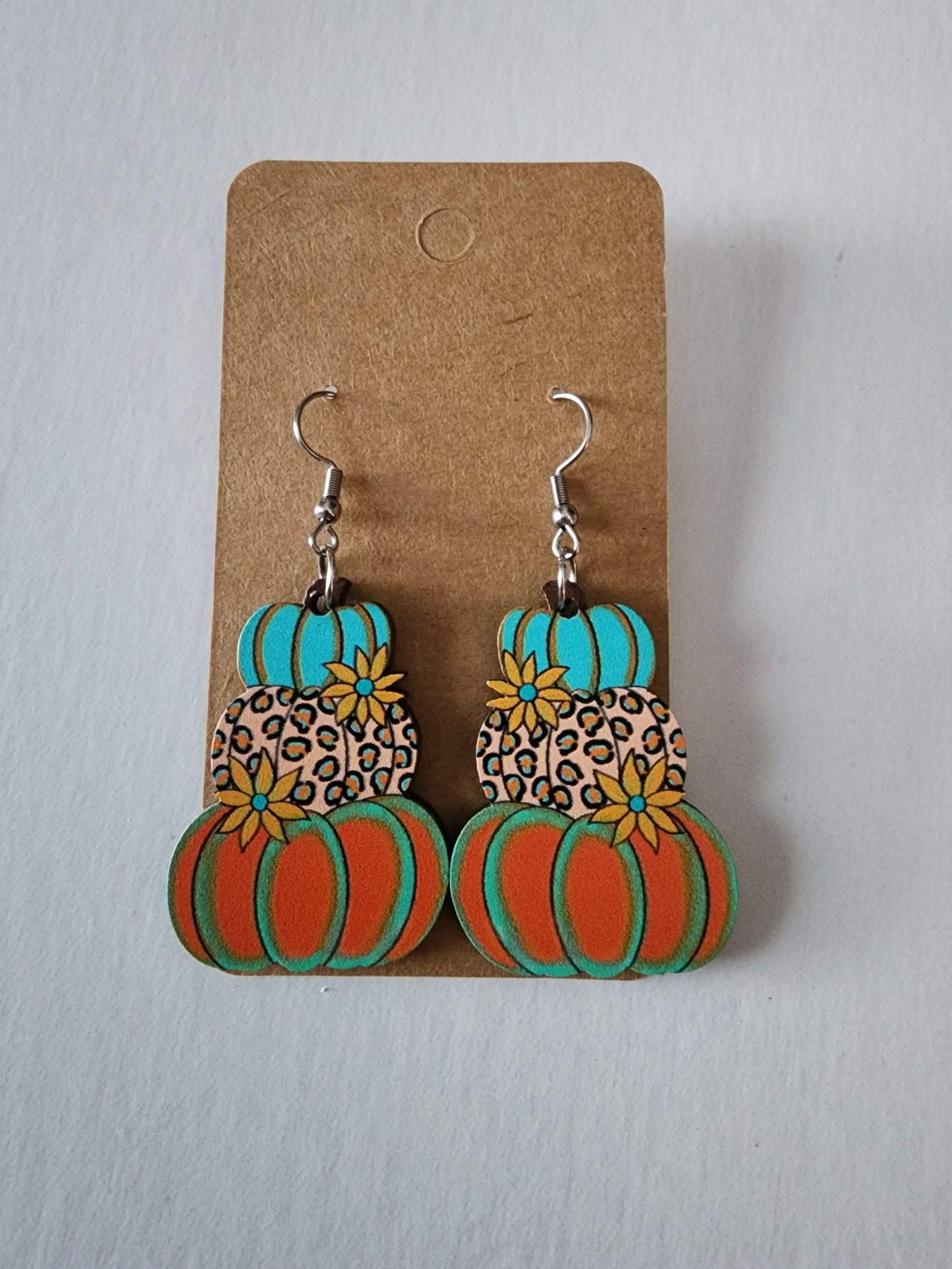 3 Stacked Pumpkin Teal Earrings