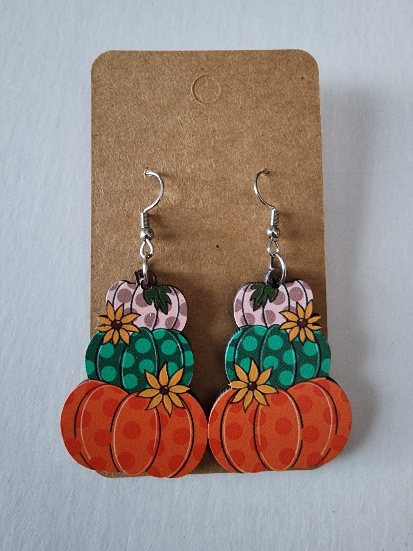 3 Stacked Pumpkin Teal Polka Dot Earrings