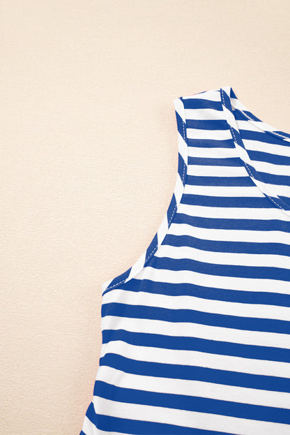 Rose Stripe U Neck Sleeveless Loose Fit Mini Dress