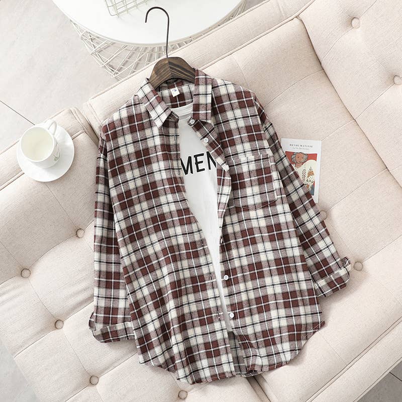 Brushed Plaid Shirt Jacket