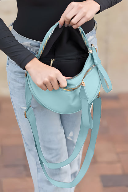 Black Wide Strap Zipper Crossbody Bag