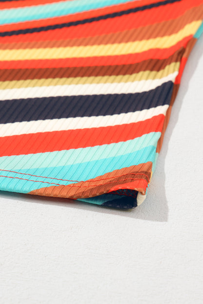 Multicolor Striped Print Henley Neck Tank Top
