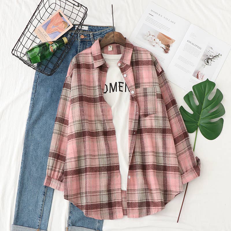 Brushed Plaid Shirt Jacket
