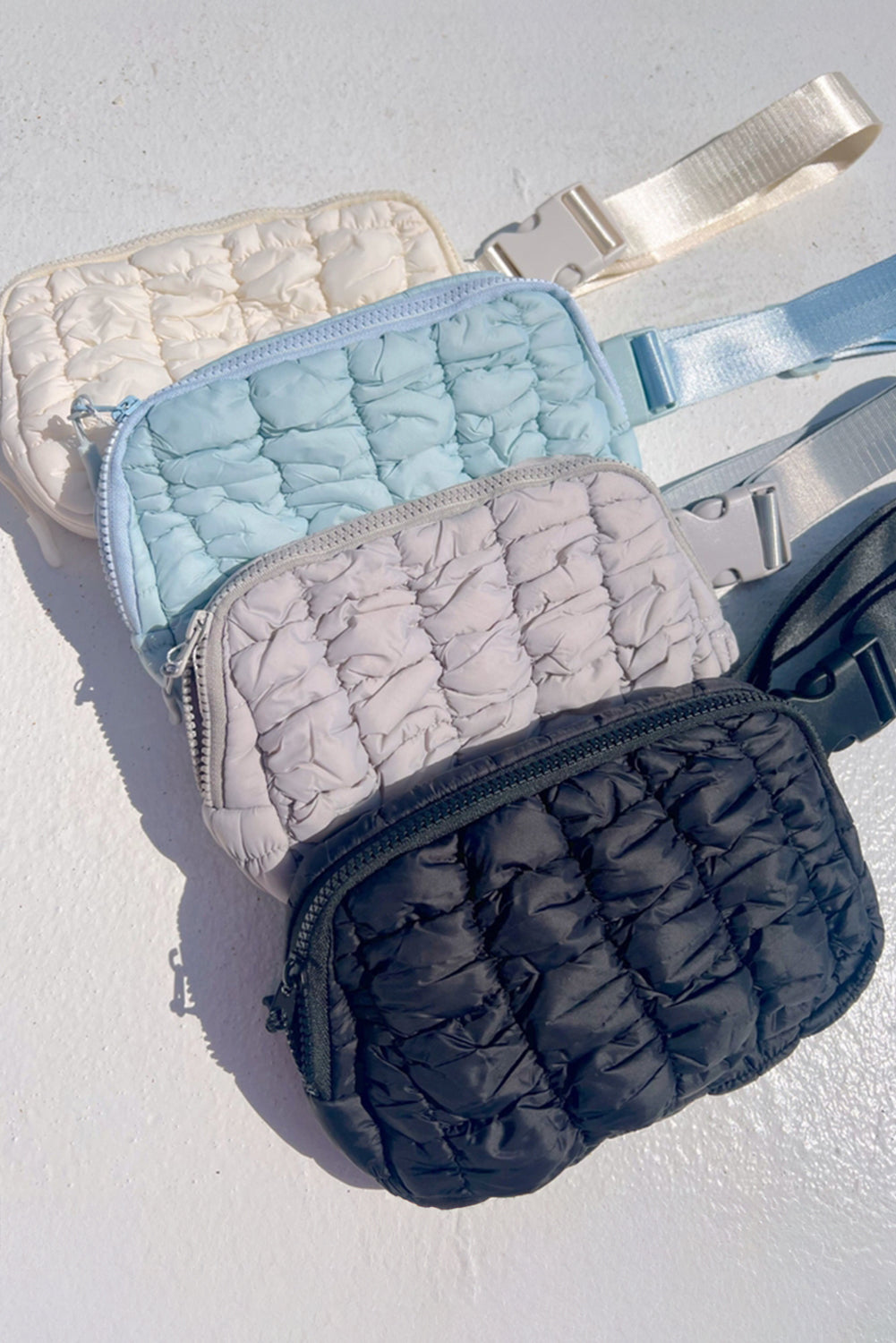 Gray Quilted Puffer Belt Bag Fanny Pack