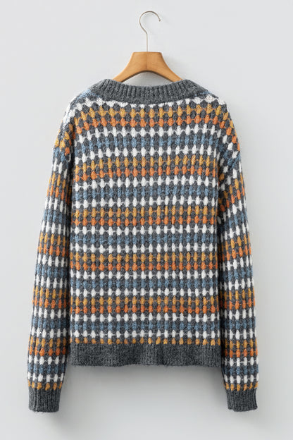 Multicolour Dotty Pattern Button Front V Neck Knit Cardigan