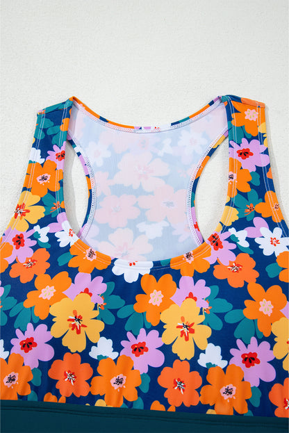 Green Floral Print Racerback High Waist Bikini Swimwear