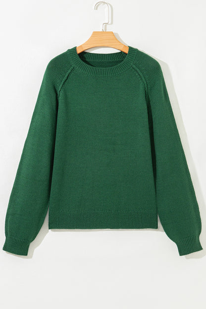 Evergreen Plain Raglan Sleeve Crew Neck Sweater