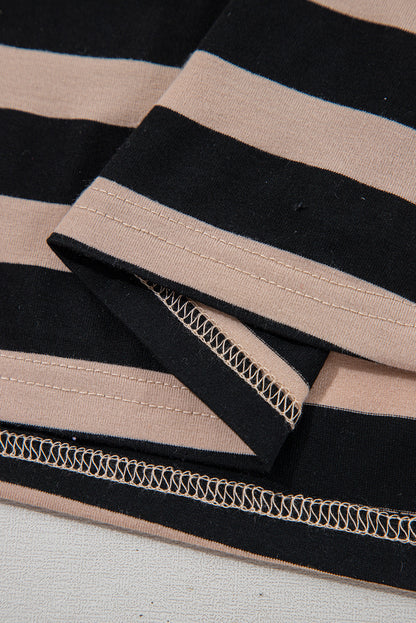 Black Striped Side Pockets T-shirt Maxi Dress