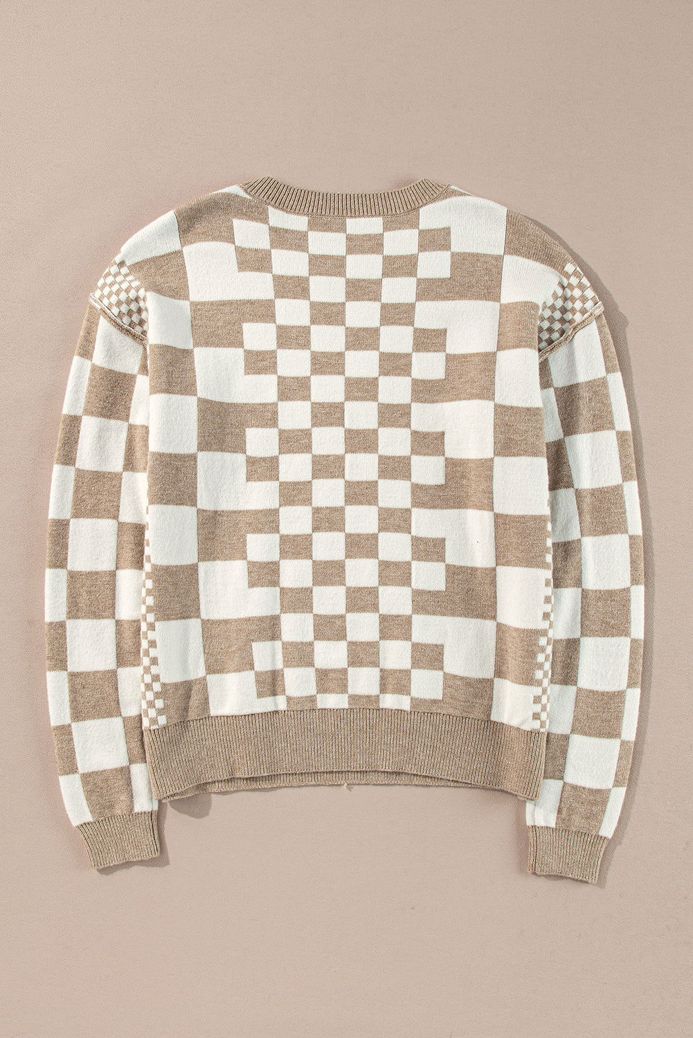 Black Checkered Drop Shoulder Round Neck Sweater