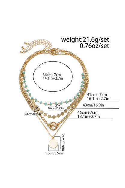 Gold Boho Circle Pendant Multi-Layered Necklace Set