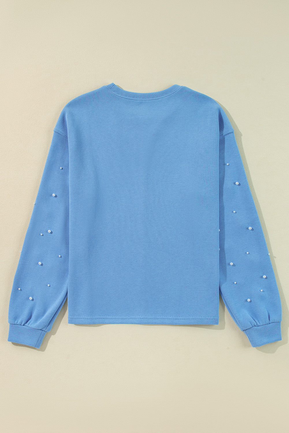 Blossom Pearl Sleeves Ribbed Pullover Sweatshirt