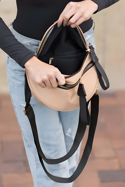 Black Wide Strap Zipper Crossbody Bag