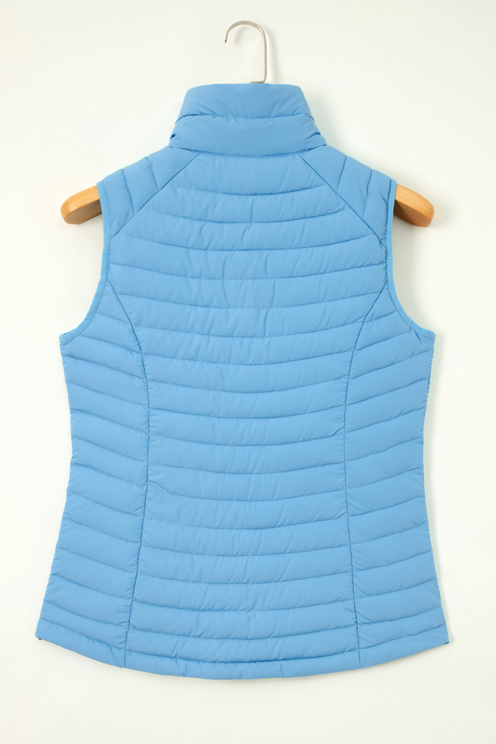 Silvery Plush Collared Quilted Zipped Puffer Vest