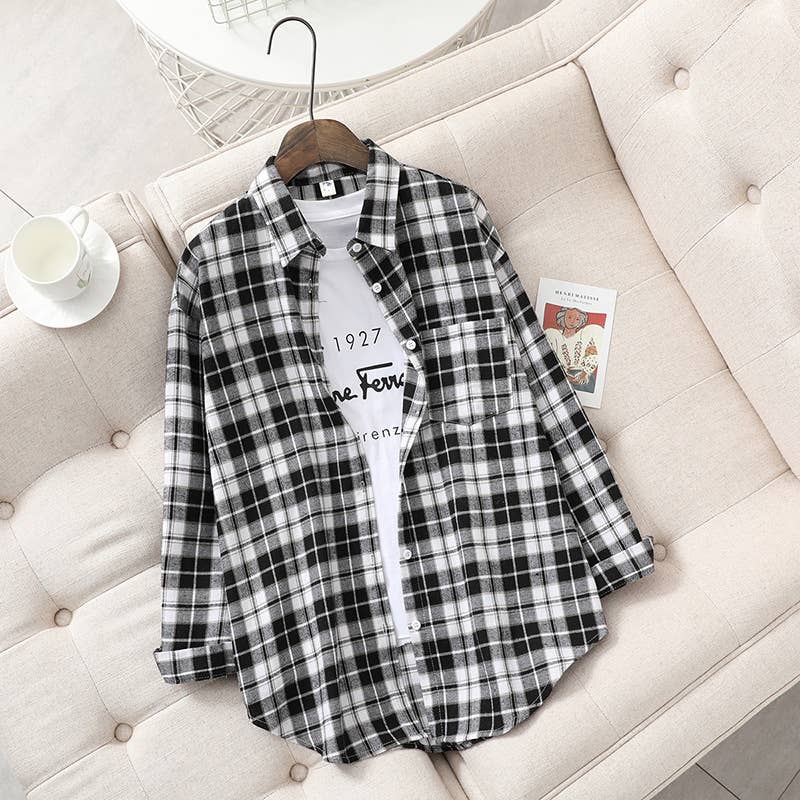 Brushed Plaid Shirt Jacket