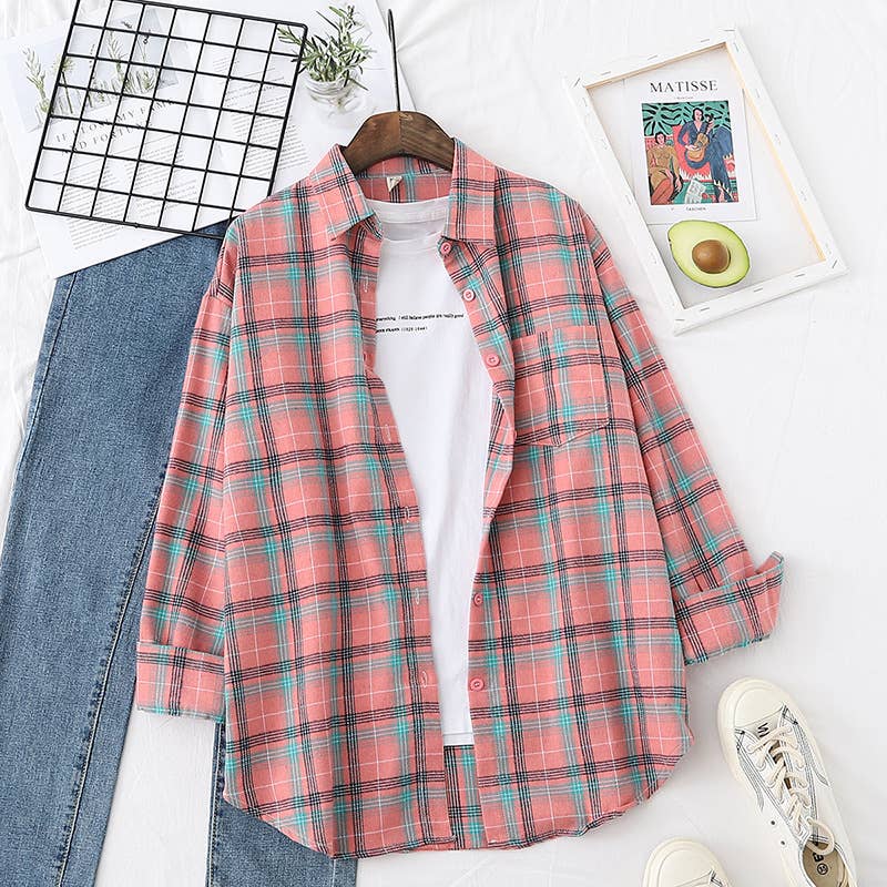 Brushed Plaid Shirt Jacket