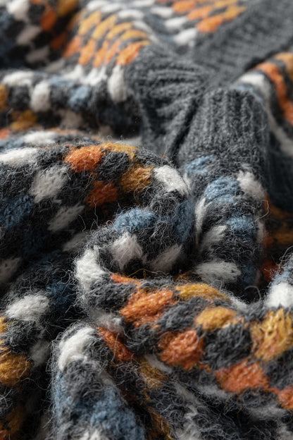 Multicolour Dotty Pattern Button Front V Neck Knit Cardigan