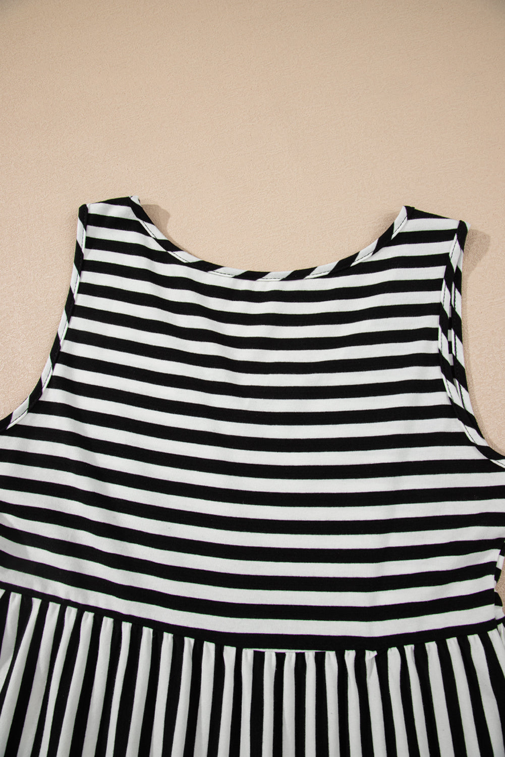 Rose Stripe U Neck Sleeveless Loose Fit Mini Dress