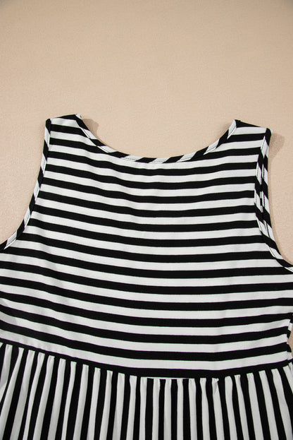 Rose Stripe U Neck Sleeveless Loose Fit Mini Dress