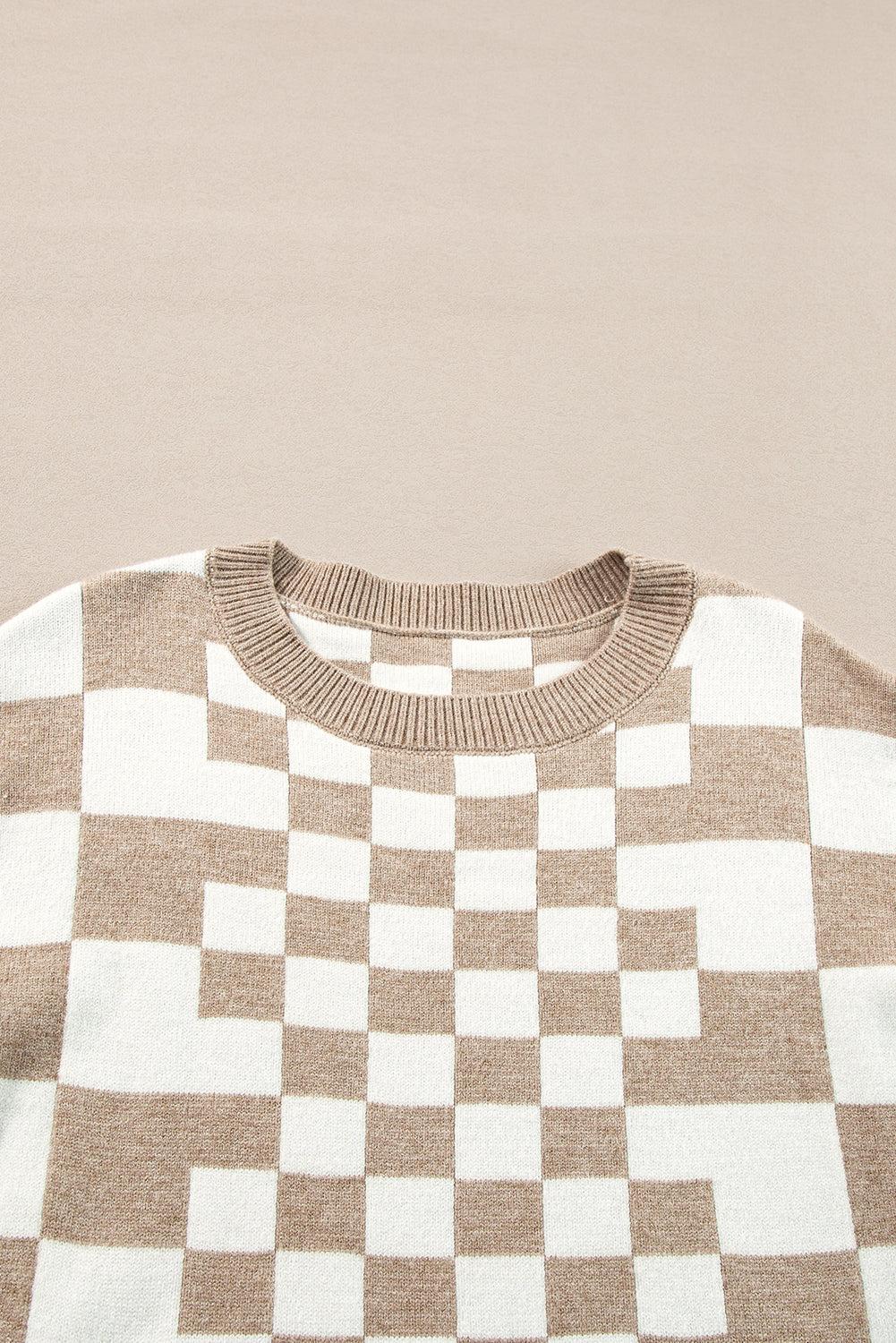 Black Checkered Drop Shoulder Round Neck Sweater