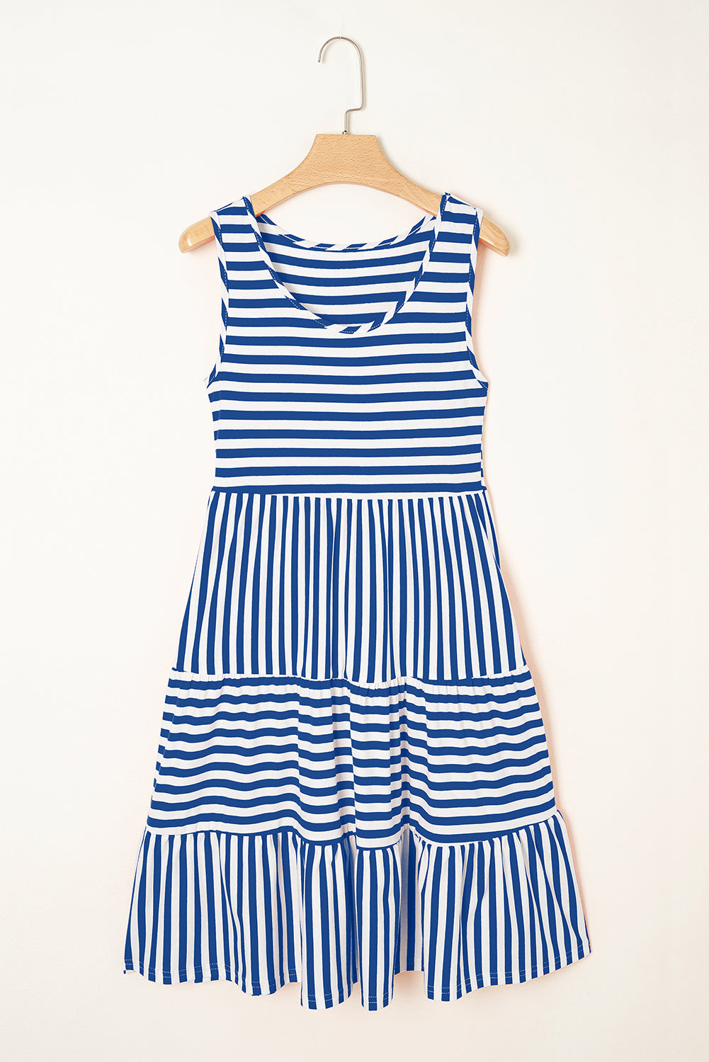 Rose Stripe U Neck Sleeveless Loose Fit Mini Dress