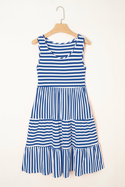 Rose Stripe U Neck Sleeveless Loose Fit Mini Dress