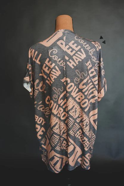 Dark Grey Vintage Letter Print Graphic Loose Tee