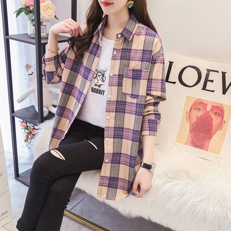 Brushed Plaid Shirt Jacket